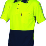 HiVis Cool-Breathe Stripe Polo - Short Sleeve Yellow/Navy