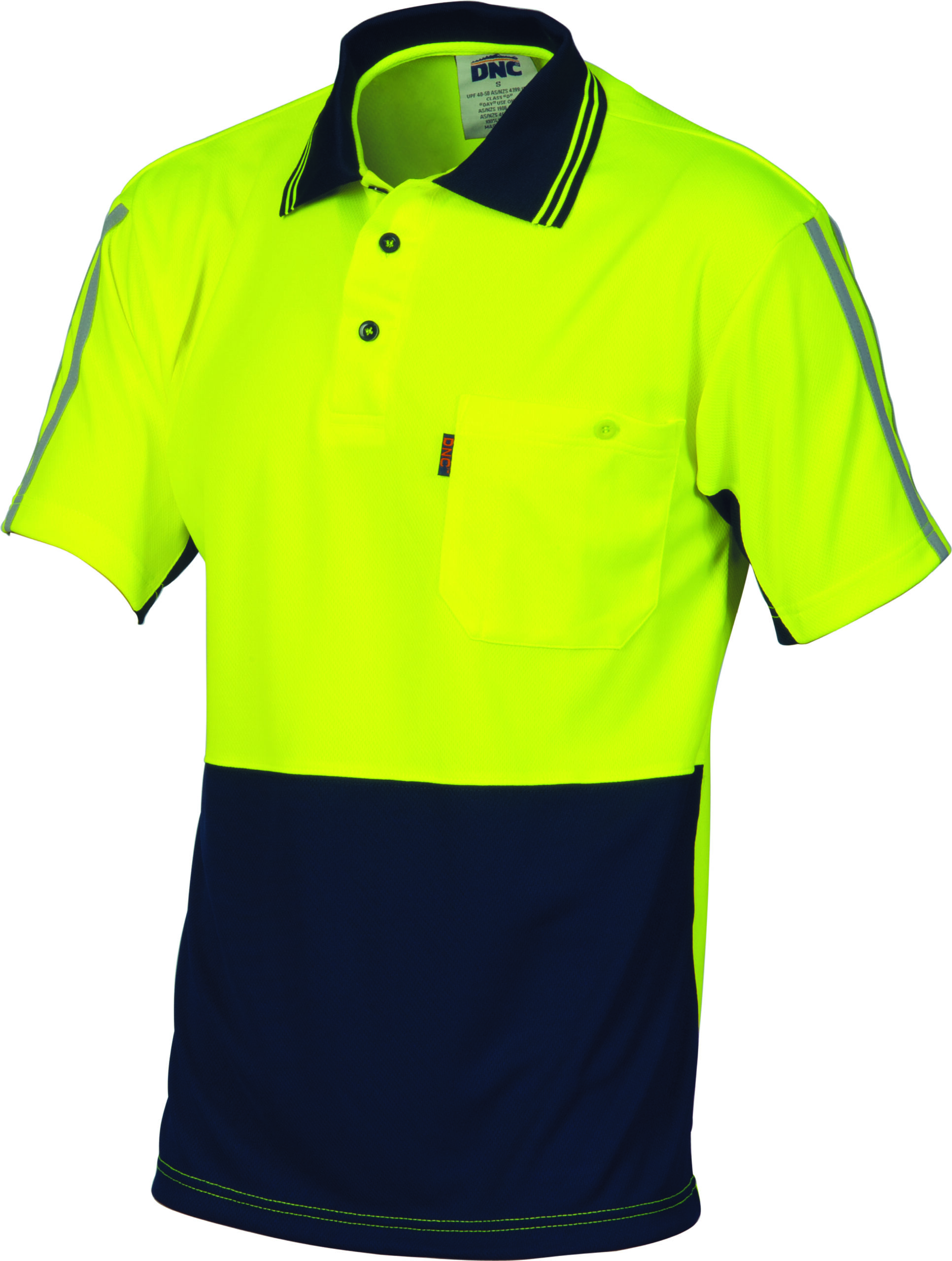 HiVis Cool-Breathe Stripe Polo - Short Sleeve Yellow/Navy