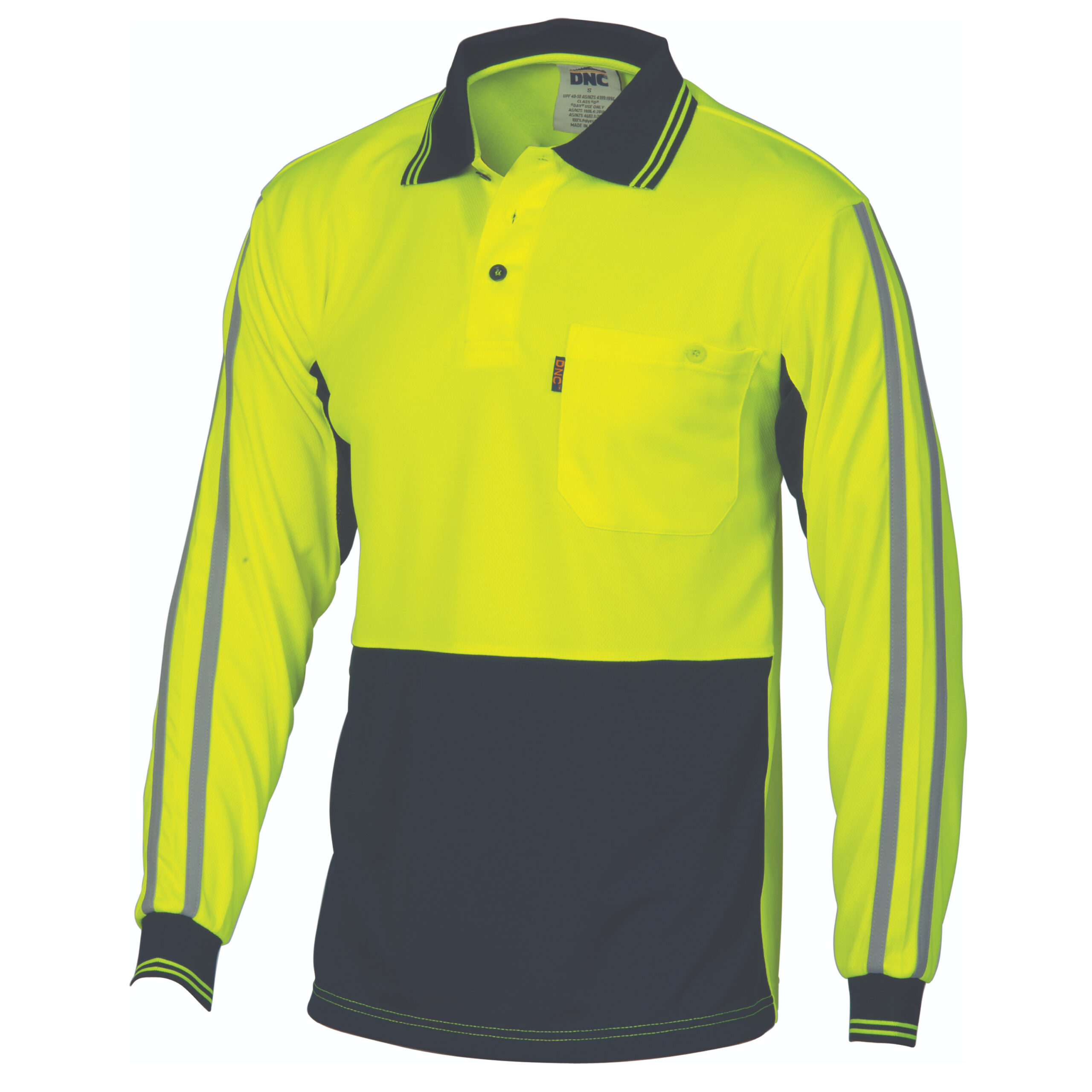 HiVis Cool-Breathe Stripe Polo - long Sleeve Yellow/Navy HiVis Cool-Breathe Stripe Polo - long Sleeve Yellow/Navy