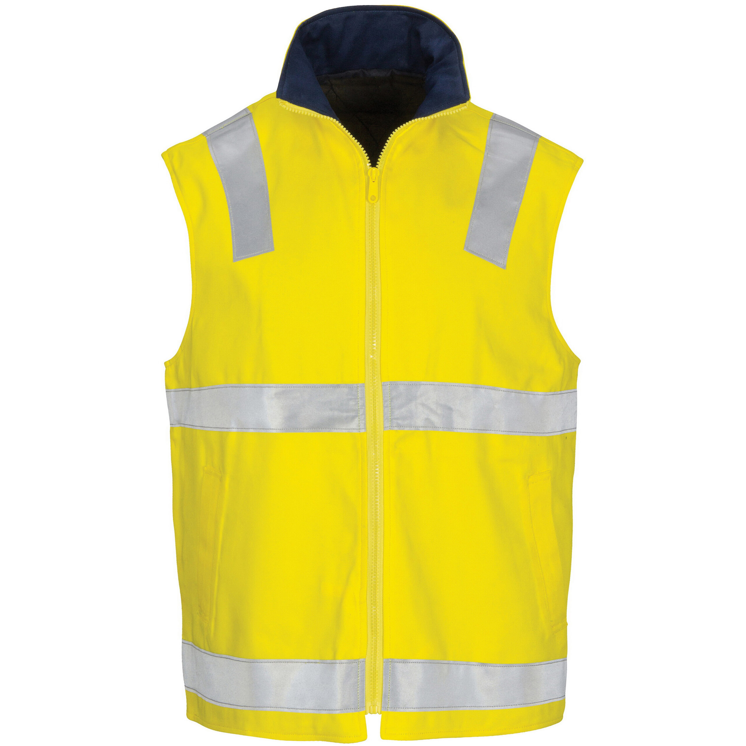 HiVis Cotton Drill Reversible Vest with Generic R/Tape Yellow/Navy HiVis Cotton Drill Reversible Vest with Generic R/Tape Yellow/Navy