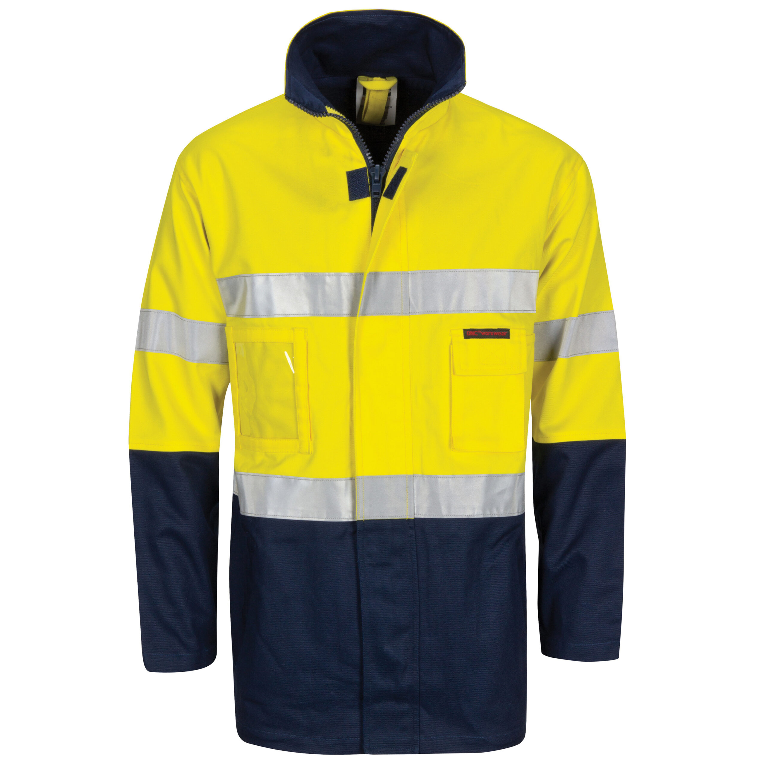 HiVis Cotton Drill "2 in 1" Jacket with Generic Reflective R/Tape Yellow/Navy
