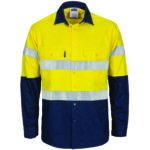 HiVis R/W Cool-Breeze T2 Vertical Vented Cotton Shirt with Gusset Sleeves, Generic R/Tape - Long Sle Yellow/Navy