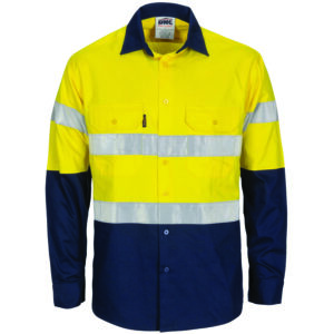 HiVis R/W Cool-Breeze T2 Vertical Vented Cotton Shirt with Gusset Sleeves, Generic R/Tape - Long Sle Yellow/Navy