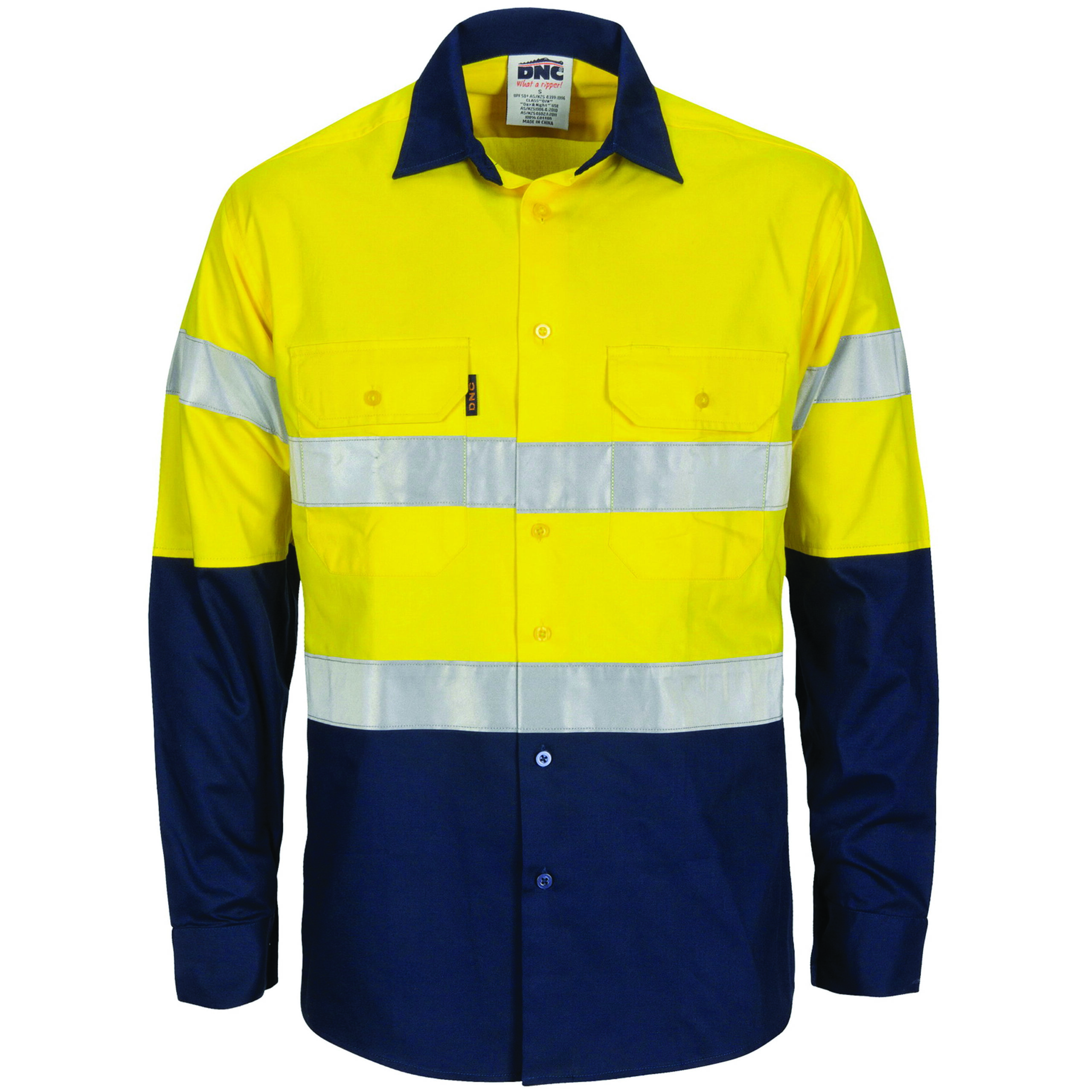 HiVis R/W Cool-Breeze T2 Vertical Vented Cotton Shirt with Gusset Sleeves, Generic R/Tape - Long Sle Yellow/Navy HiVis R/W Cool-Breeze T2 Vertical Vented Cotton Shirt with Gusset Sleeves, Generic R/Tape - Long Sle Yellow/Navy