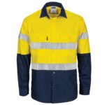 HiVis L/W Cool-Breeze T2 Vertical Vented Cotton Shirt with Gusset Sleeves. Generic Tape - Long sleev Yellow/Navy