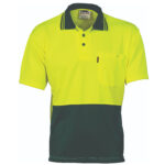 HiVis Two Tone Cool Breathe Polo Shirt, Short Sleeve Yellow/Bottle Green