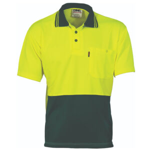 HiVis Two Tone Cool Breathe Polo Shirt, Short Sleeve Yellow/Bottle Green