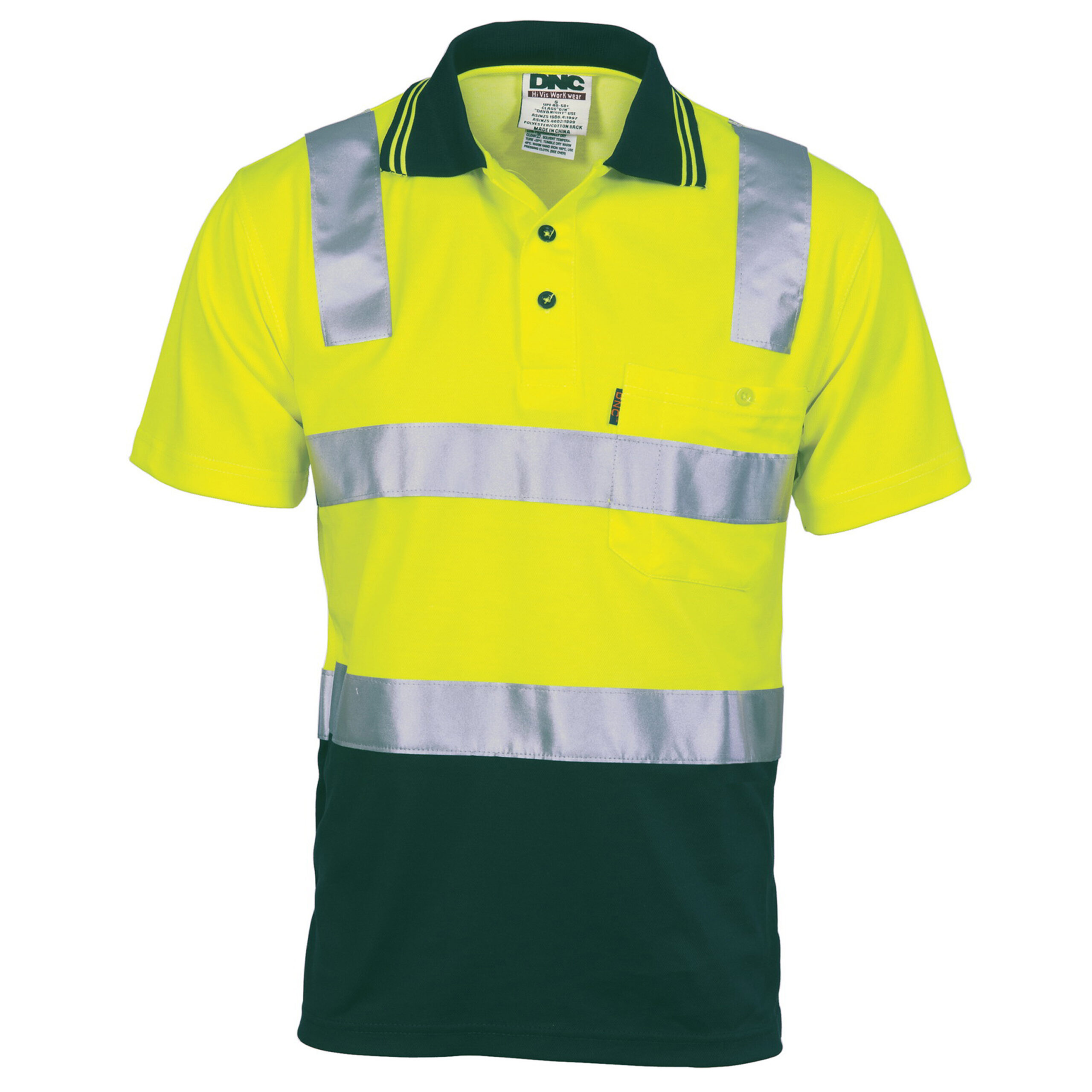 Cotton Back HiVis Two Tone Polo Shirt with CSR R/ Tape - Short sleeve Yellow/Bottle Green Cotton Back HiVis Two Tone Polo Shirt with CSR R/ Tape - Short sleeve Yellow/Bottle Green