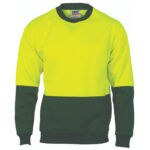 HiVis Two Tone Fleecy Sweat Shirt (Sloppy Joe) Crew-Neck Yellow/Bottle Green