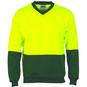 HiVis Two Tone Fleecy Sweat Shirt (Sloppy Joe) V-Neck Yellow/Bottle Green