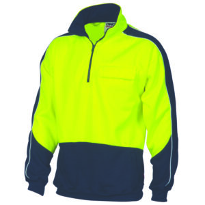 HiVis 2 Tone 1/2 Zip Hi-Neck Panel Fleecy Windcheater Yellow/Navy