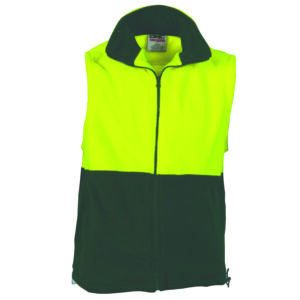 HiVis Two Tone Full Zip Polar Fleece Vest Yellow/Bottle Green