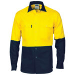 HiVis Two Tone Drill Shirt with Press Studs Yellow/Navy