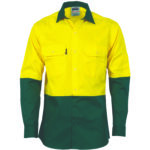 HiVis 2 Tone Cool-Breeze Cotton Shirt -
Long sleeve Yellow/Bottle Green