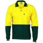 HiVis Cool-Breeze Cotton Jersey Polo Shirt
with Under Arm Cotton Mesh - L/S Yellow/Bottle Green