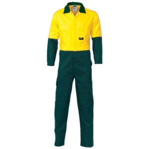 HiVis Two Tone Cott on Coverall Yellow/Bottle Green