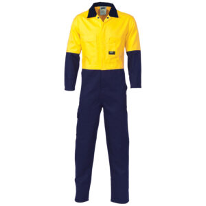 HiVis Cool-Breeze 2-Tone LightWeight Cotton Coverall Yellow/Navy