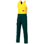 HiVis Two Tone Cotton Action Back Overall Yellow/Bottle Green