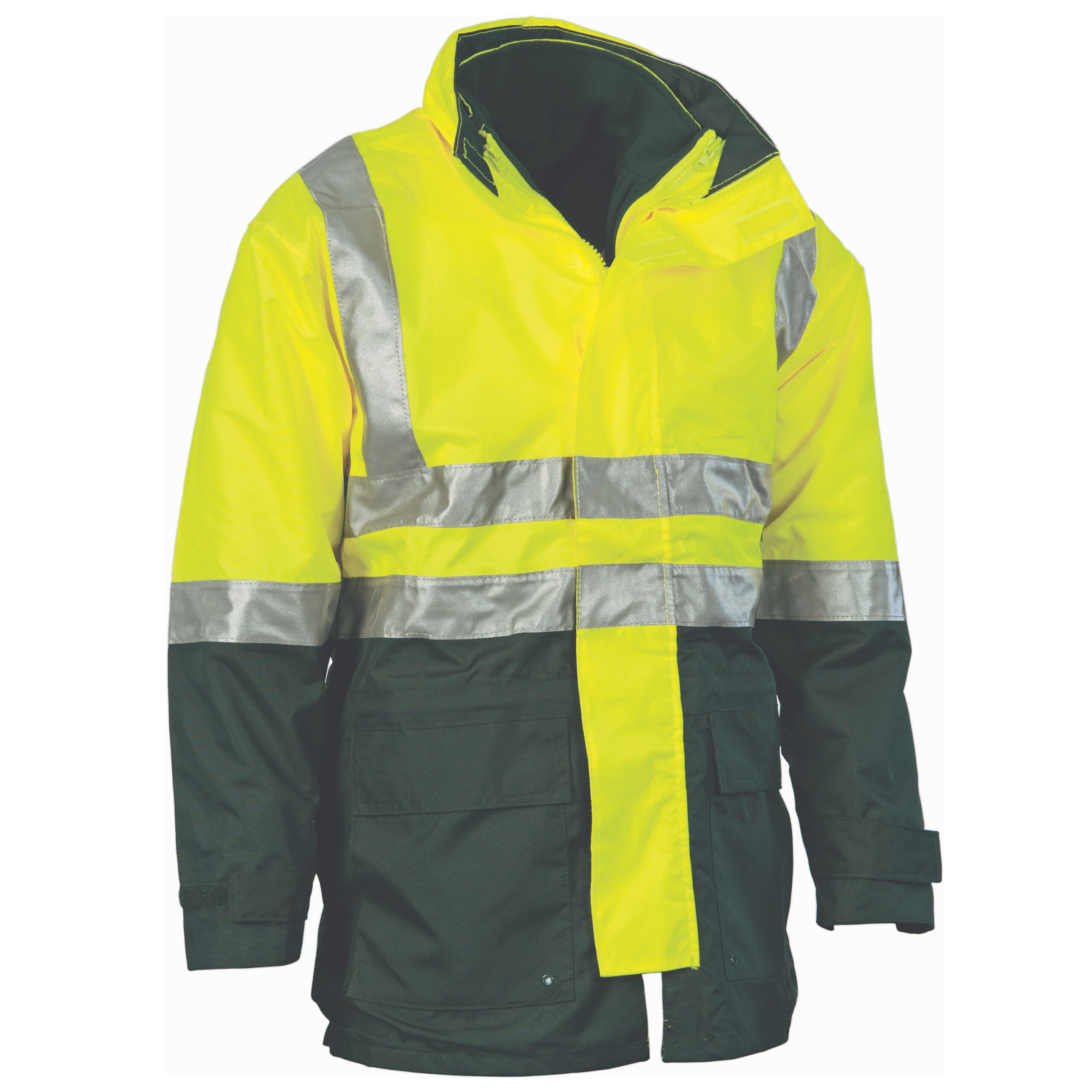 4 in 1 HiVis Two Tone Breathable Jacket with Vest and 3M R/Tape Yellow/Bottle Green 4 in 1 HiVis Two Tone Breathable Jacket with Vest and 3M R/Tape Yellow/Bottle Green