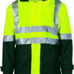 HiVis Two Tone Breathable Rain Jacket with 3M R/ Tape Yellow/Bottle Green