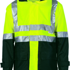 HiVis Two Tone Breathable Rain Jacket with 3M R/ Tape Yellow/Bottle Green