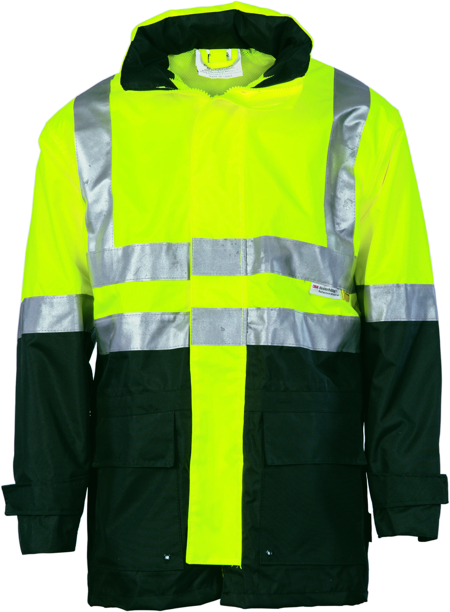 HiVis Two Tone Breathable Rain Jacket with 3M R/ Tape Yellow/Bottle Green
