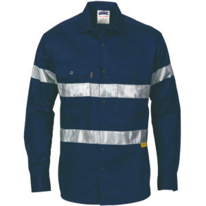 HiVis Cool-Breeze Cotton Shirt with 3M 8910 R/Tape - Long sleeve Navy