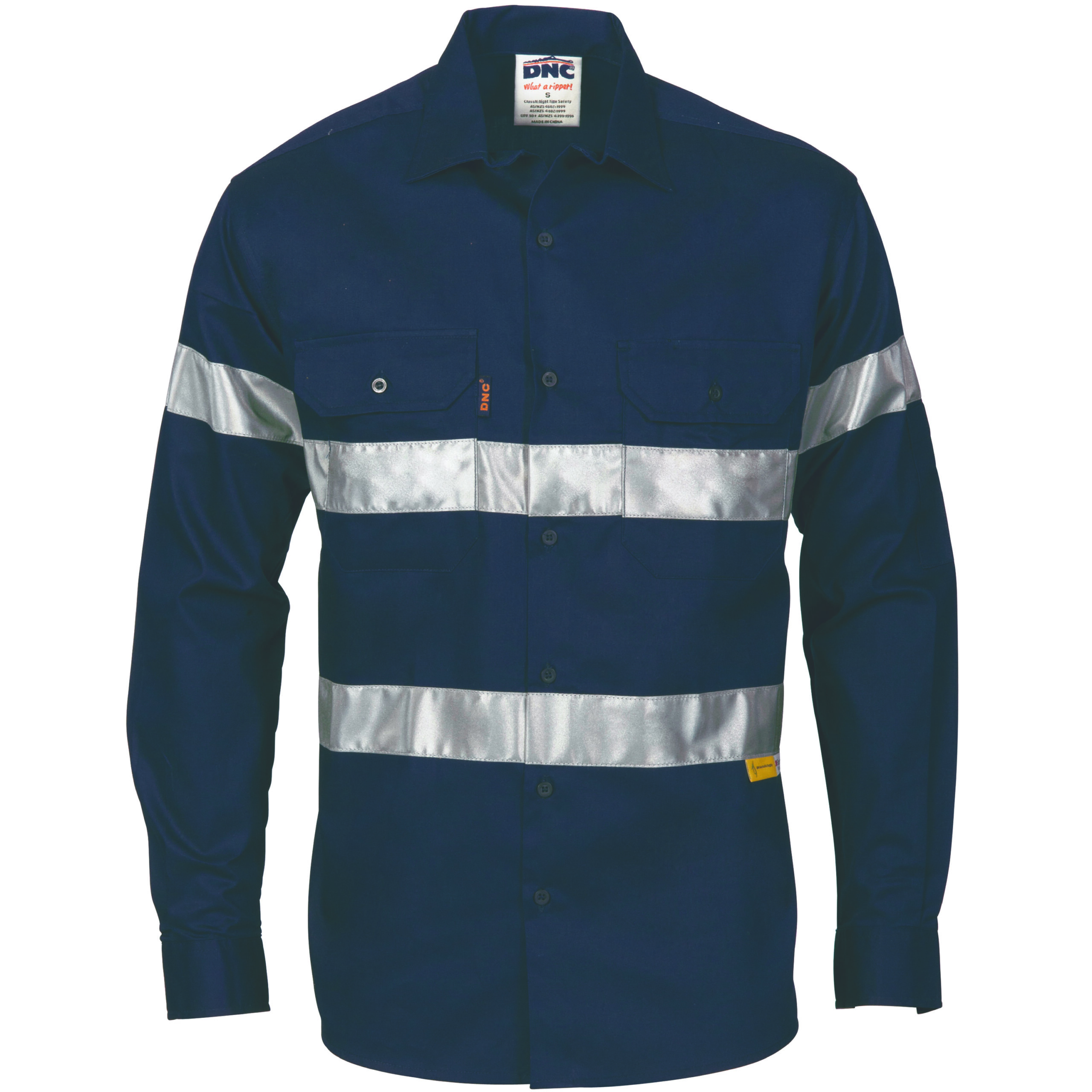 HiVis Cool-Breeze Cotton Shirt with 3M 8910 R/Tape - Long sleeve Navy HiVis Cool-Breeze Cotton Shirt with 3M 8910 R/Tape - Long sleeve Navy