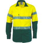 HiVis Cool-Breeze Cotton Shirt with 3M 8910 R/Tape - Long sleeve Yellow/Bottle Green