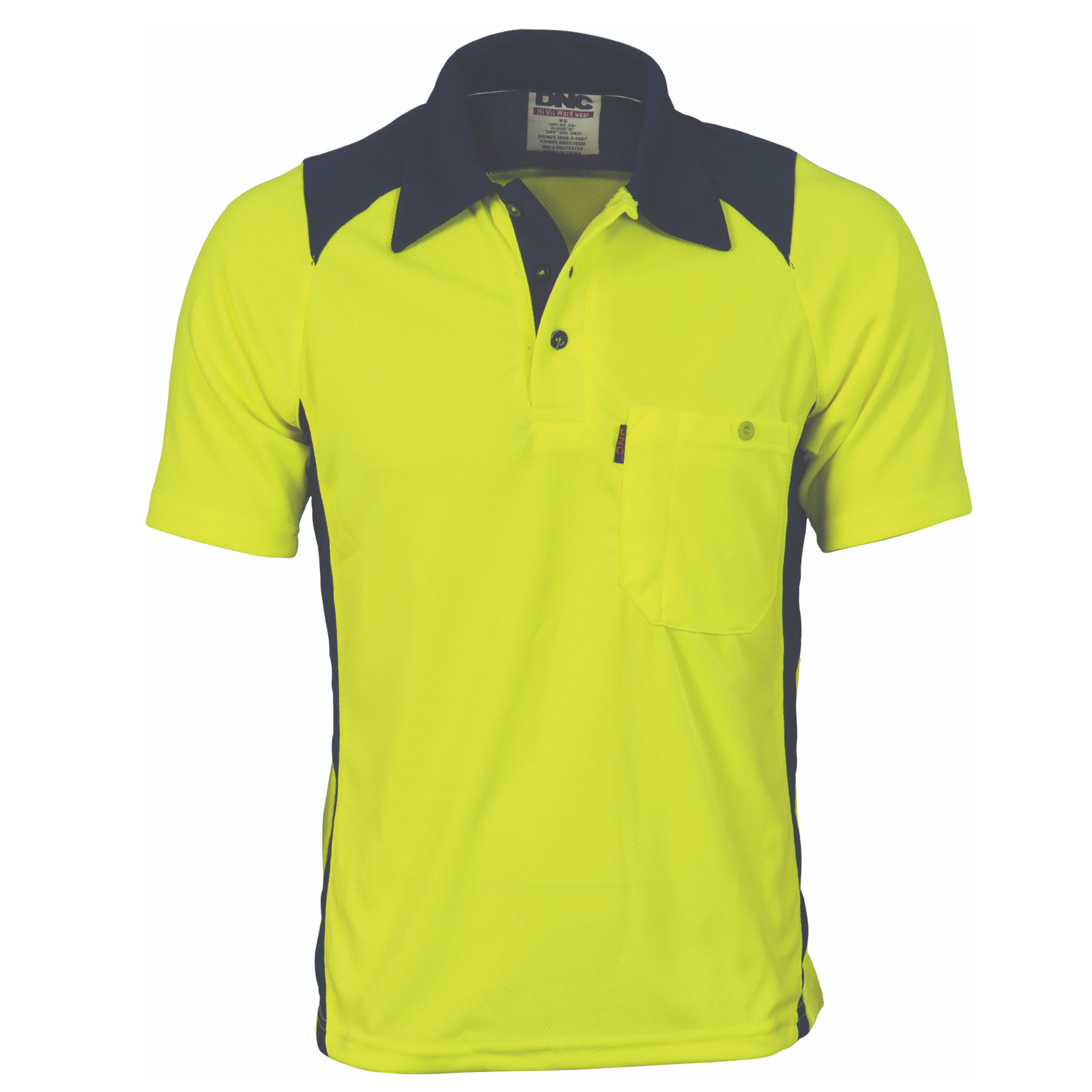 Cool Breathe Action Polo Shirt - Short Sleeve Yellow/Navy