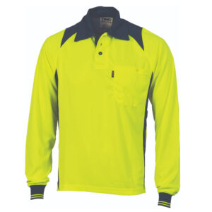 Cool Breathe Action Polo Shirt - Long Sleeve Yellow/Navy
