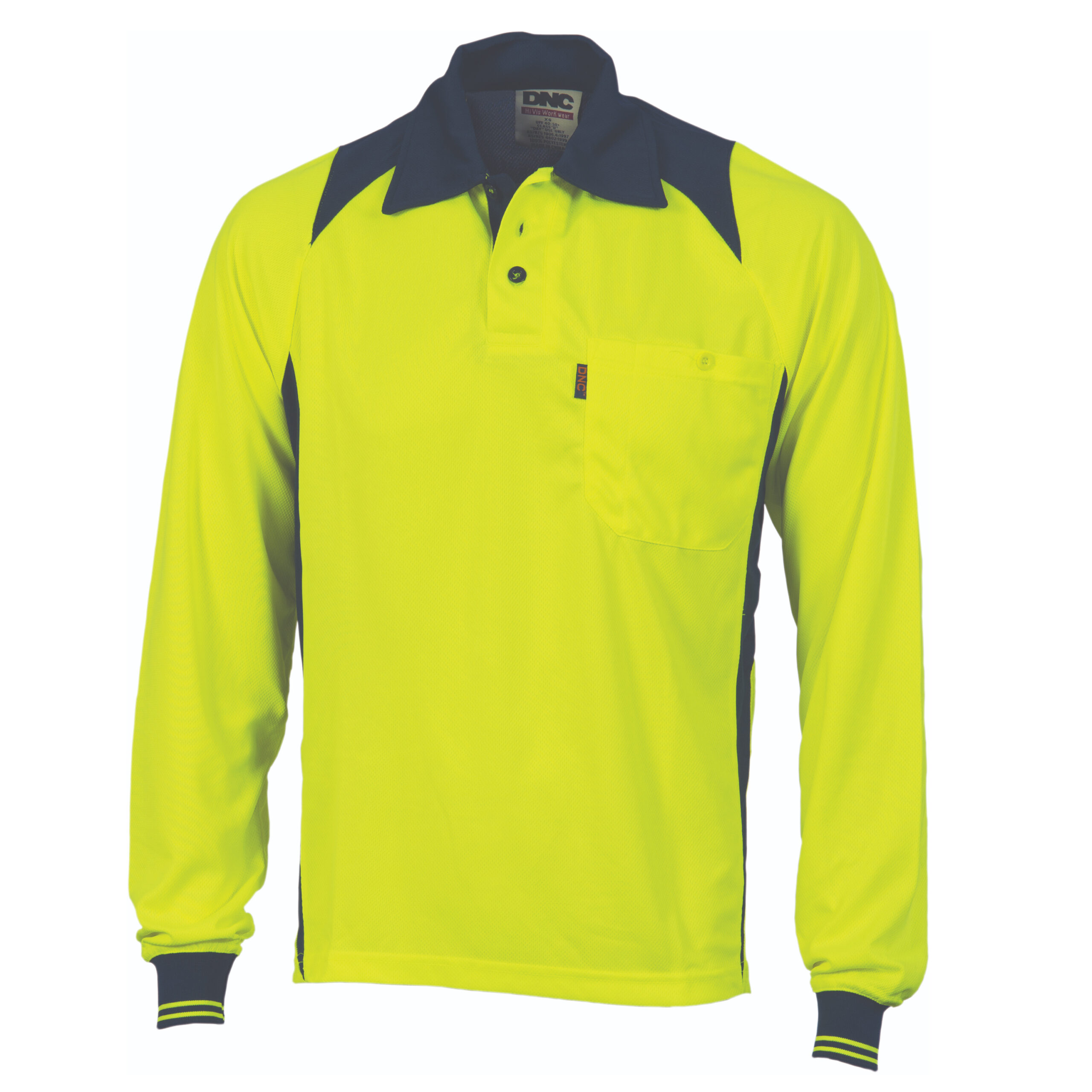 Cool Breathe Action Polo Shirt - Long Sleeve Yellow/Navy