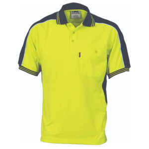 Poly/Cotton Contrast Panel Polo - Short Sleeve Yellow/Navy