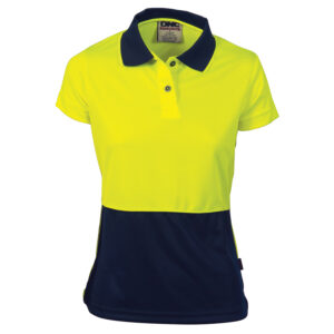 Ladies HiVis Two Tone Polo - Short Sleeve Yellow/Navy