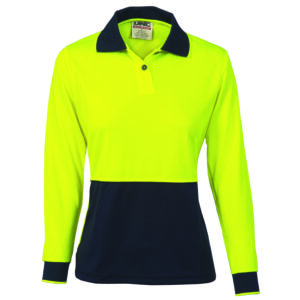 Ladies HiVis Two Tone Polo Shirt - Long Sleeve Yellow/Navy