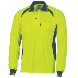 Cool-Breeze Contrast Mesh Polo - long sleeve Yellow/Navy