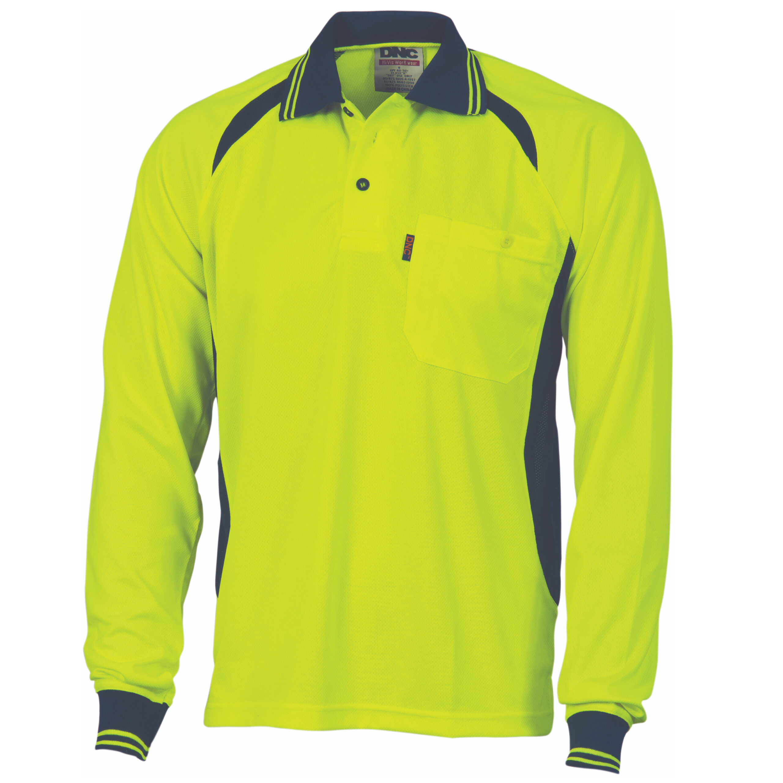 Cool-Breeze Contrast Mesh Polo - long sleeve Yellow/Navy Cool-Breeze Contrast Mesh Polo - long sleeve Yellow/Navy