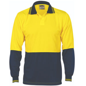 Hivis Two Tone Food Industry Polo - Long Sleeve Yellow/Navy