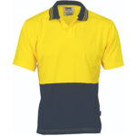 Hivis Cool Breeze Cotton Jersey Food Industry Polo - Short Sleeve Yellow/Navy