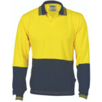 Hivis Cool Breeze Cotton Jersey Food Industry Polo - Long Sleeve Yellow/Navy