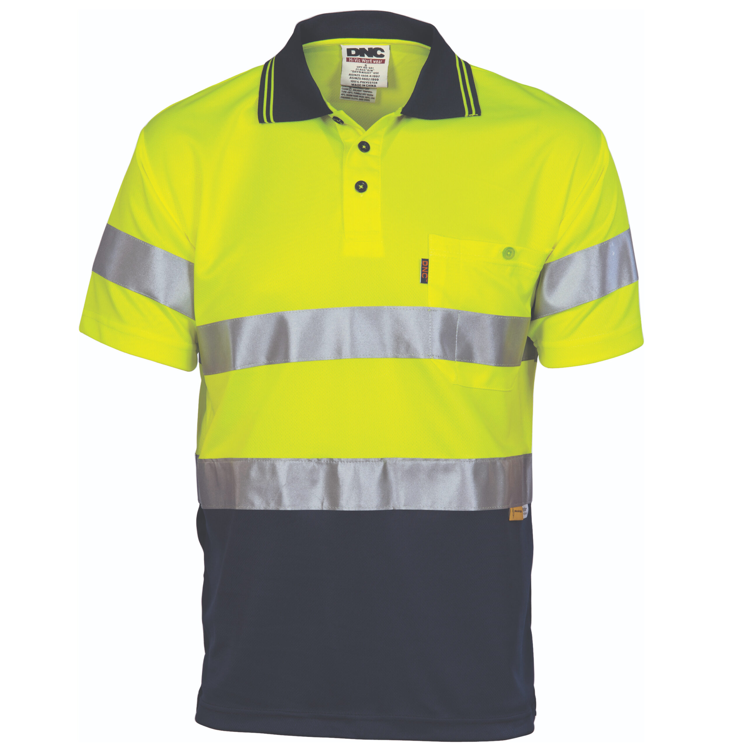 Hivis D/N Cool Breathe Polo Shirt With 3M 8906 R/Tape - Short Sleeve Yellow/Navy Hivis D/N Cool Breathe Polo Shirt With 3M 8906 R/Tape - Short Sleeve Yellow/Navy
