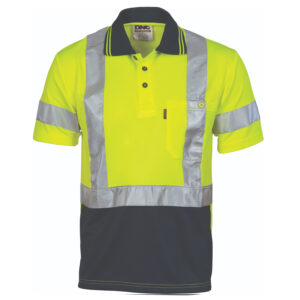 Hivis D/N Cool Breathe Polo Shirt With Cross Back R/Tape - Short Sleeve Yellow/Navy