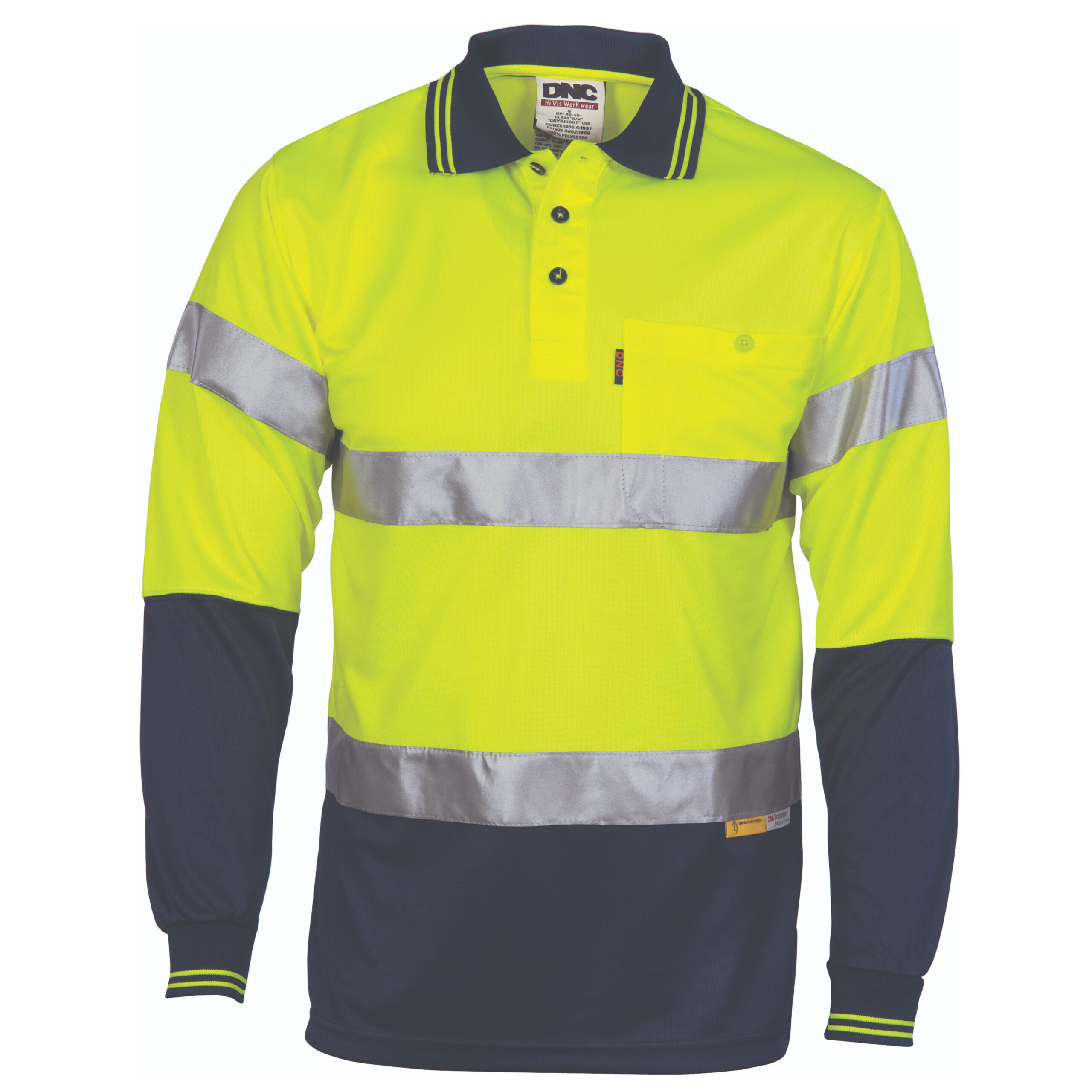 Hivis D/N Cool-Breathe Polo Shirt With 3M 8906 R/Tape - Long Sleeve Yellow/Navy Hivis D/N Cool-Breathe Polo Shirt With 3M 8906 R/Tape - Long Sleeve Yellow/Navy