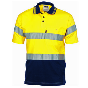 Hivis Cool-Breeze Cotton Jersey Polo With CSR R/Tape - S/S Yellow/Navy