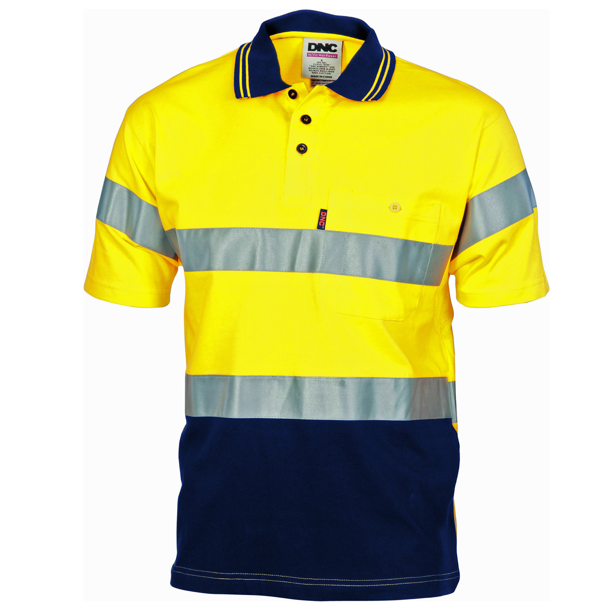 Hivis Cool-Breeze Cotton Jersey Polo With CSR R/Tape - S/S Yellow/Navy Hivis Cool-Breeze Cotton Jersey Polo With CSR R/Tape - S/S Yellow/Navy