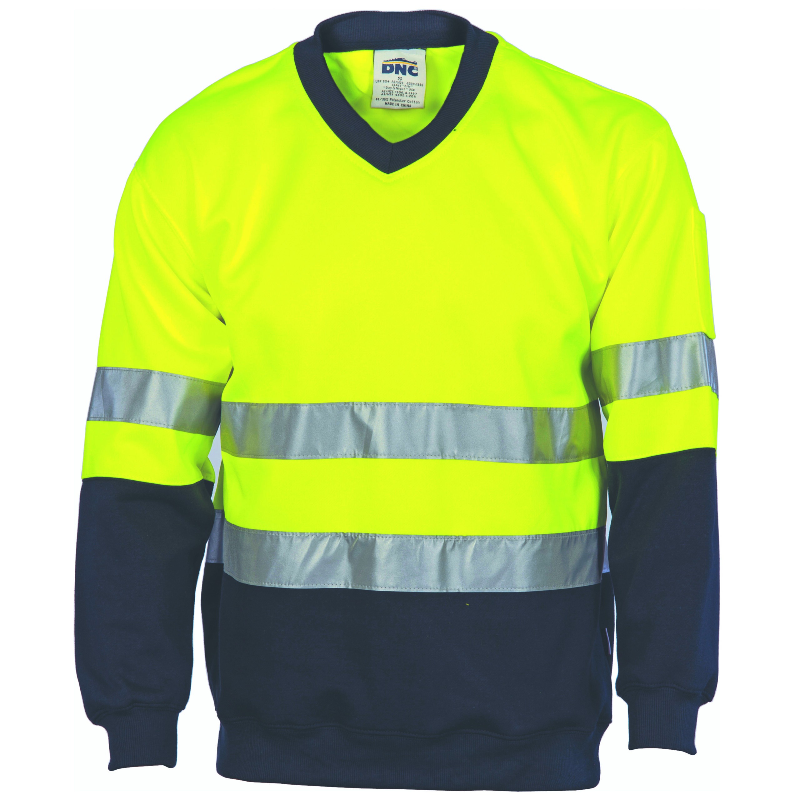 Hivis Two Tone Sweatshirt (Sloppy Joe) With Generic R/Tape V-Neck Yellow/Navy Hivis Two Tone Sweatshirt (Sloppy Joe) With Generic R/Tape V-Neck Yellow/Navy