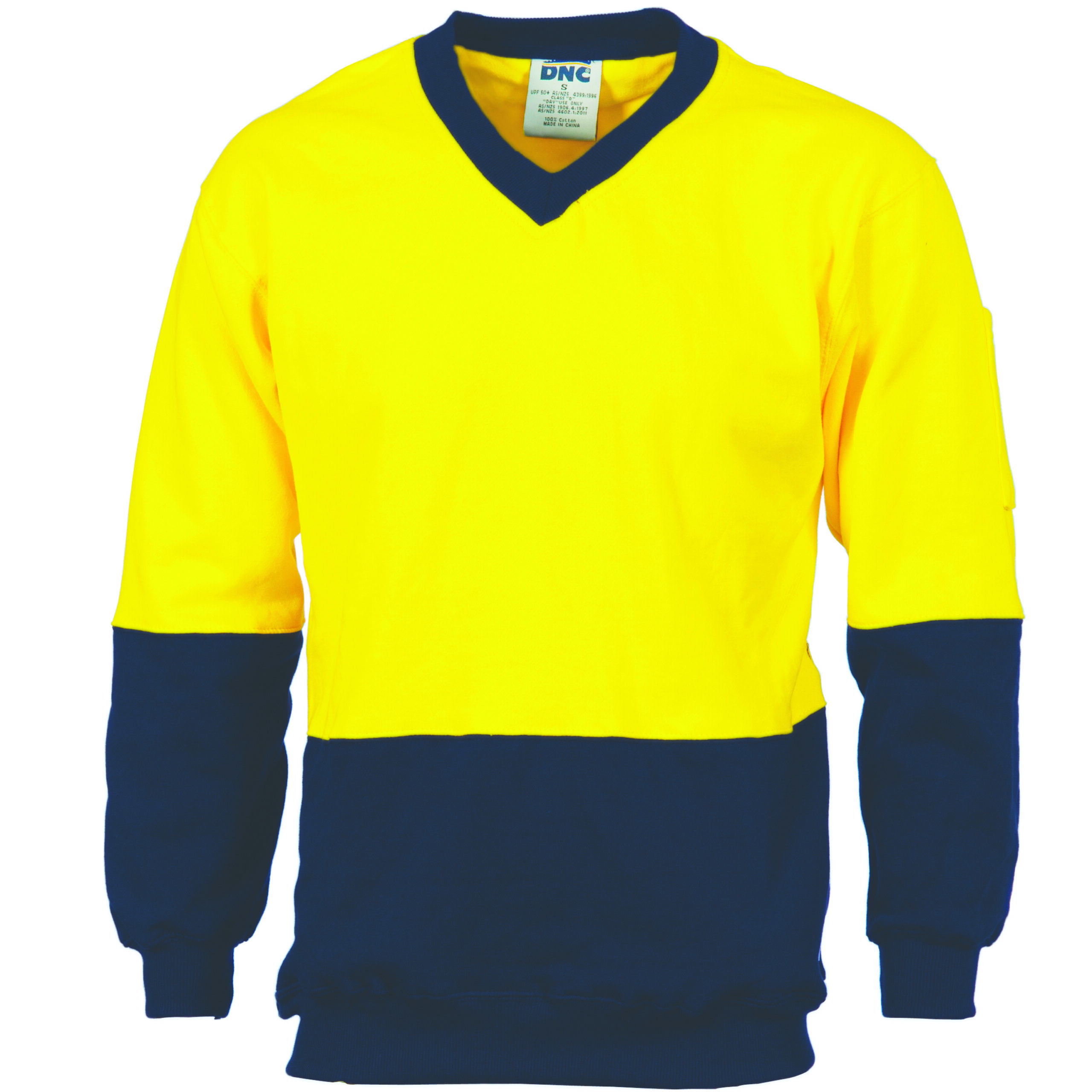 HiVis Two Tone Cotton Fleecy Sweat
Shirt V-Neck Yellow/Navy