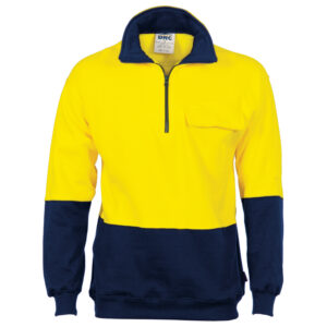 HiVis Two Tone 1/2 Zip Cotton Fleecy
Windcheater Yellow/Navy