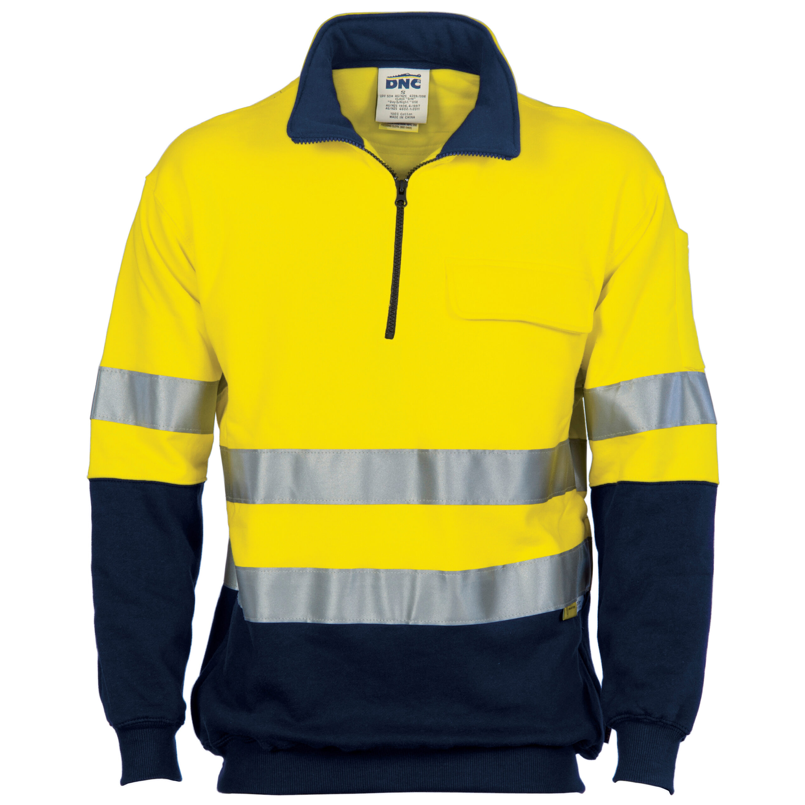 HiVis Two Tone 1/2 Zip Cotton Fleecy
Windcheater with 3M R/Tape Yellow/Navy