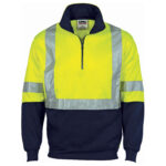 HiVis Cross Back D/N Two Tone 1/2 Zip Fleecy Yellow/Navy